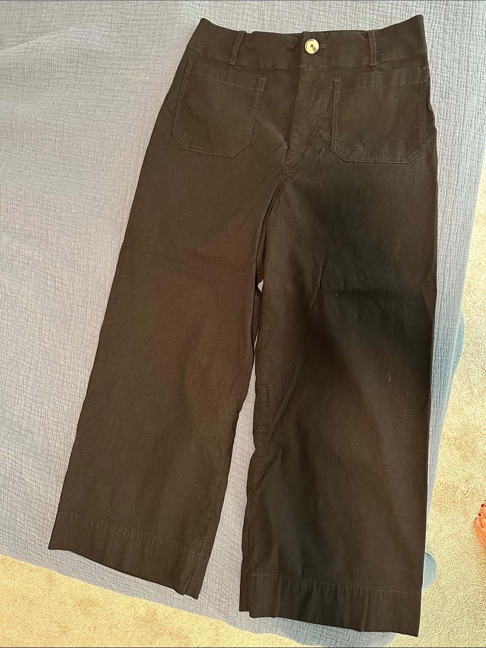 Maeve Black Wide-Leg Cotton Blend Pants with Front Patch Pockets
